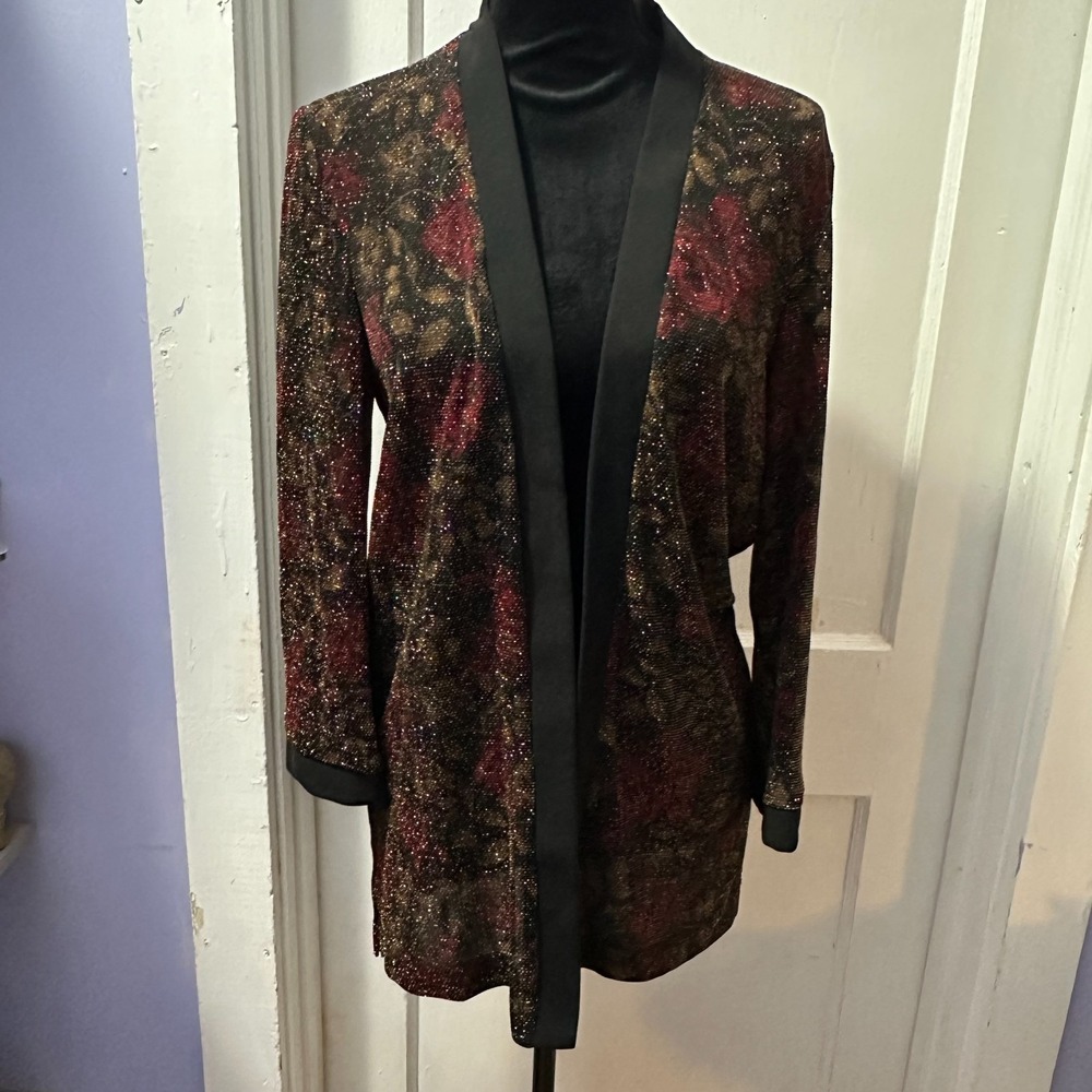 Miss Dorby Vintage Black Floral Patterned‎ Cardigan with Gold Details in 10